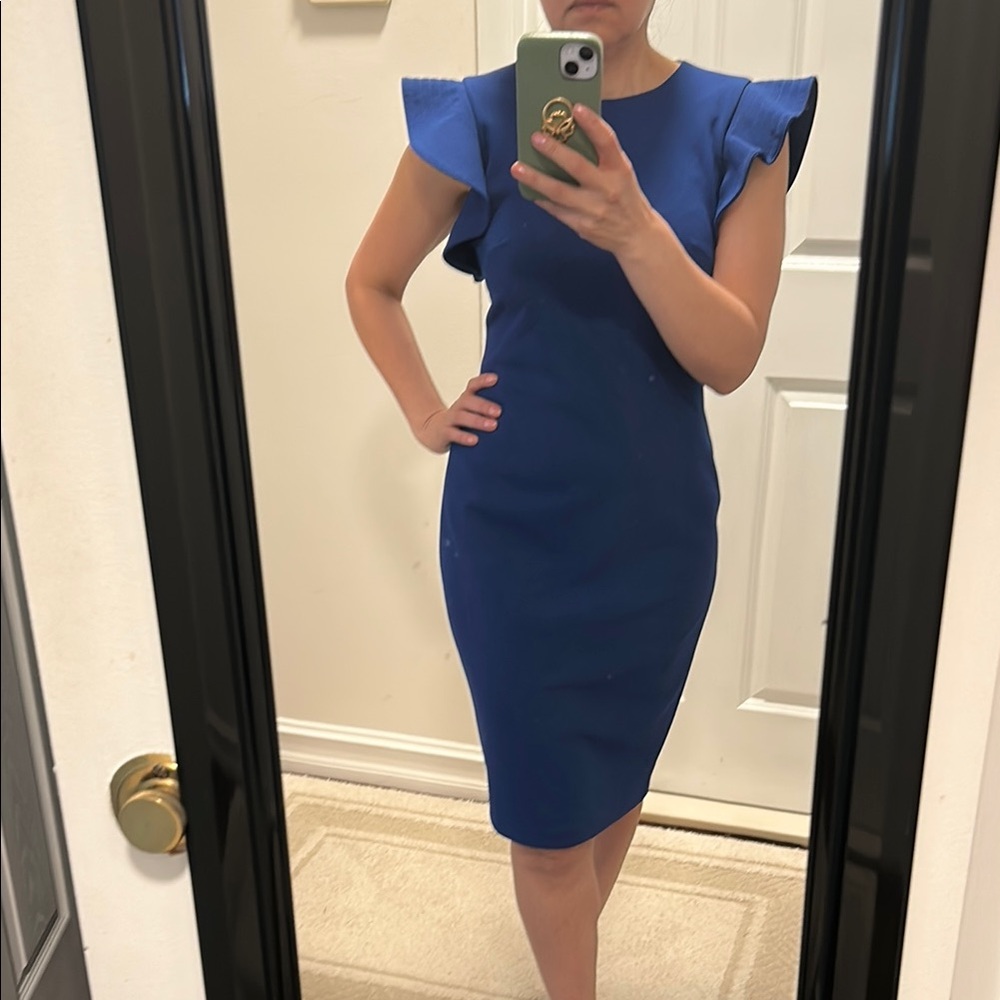 Elegant Blue Ruffle Sleeve Dress